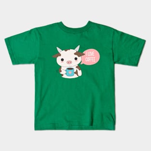 Cute Cow drinking Coffee T-Shirt Kids T-Shirt